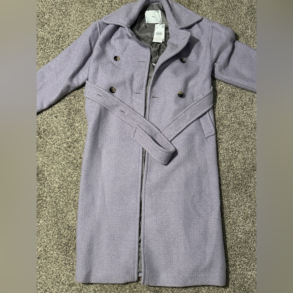 Mango size small wool long purple coat